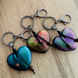 HARMONIC HEART Keyring/Bag Charm ~ Orgone/Shungite in Resin  ~ Pink/Greens