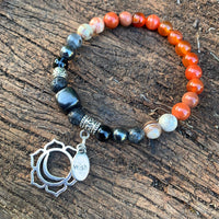 Shungite Amplified SACRAL Chakra Bracelet with Sacral Symbol and Wish Charms ~ Large+ [#22]