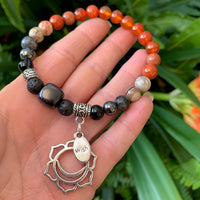 Shungite Amplified SACRAL Chakra Bracelet with Sacral Symbol and Wish Charms ~ Large+ [#22]