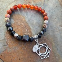 Shungite Amplified SACRAL Chakra Bracelet with Sacral Symbol and Wish Charms ~ Large+ [#22]