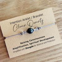 Shungite Amplified INTENTION Anklet/Bracelet - Clear Quartz