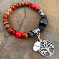 Shungite Amplified ROOT Chakra Bracelet ~ Tree of Life and CREATE Charms ~ Medium  [#30]