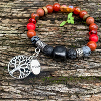 Shungite Amplified ROOT Chakra Bracelet ~ Tree of Life and CREATE Charms ~ Medium  [#30]