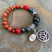 Shungite Amplified ROOT Chakra Bracelet ~ LOTUS and BELIEVE Charms ~ Small [#34]