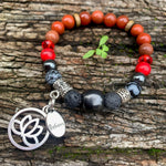 Shungite Amplified ROOT Chakra Bracelet ~ LOTUS and BELIEVE Charms ~ Small [#34]