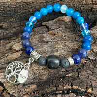 Shungite Amplified THROAT Chakra Bracelet with Tree of Life and TRUST Charms ~ medium [#24]