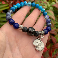 Shungite Amplified THROAT Chakra Bracelet with Tree of Life and WISH Charms ~ large [#26]