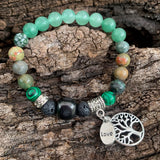 Shungite Amplified HEART Chakra Bracelet ~ GREEN ~ Tree of Life and LOVE charms ~ Medium [#24]