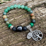 Shungite Amplified HEART Chakra Bracelet ~ GREEN ~ Tree of Life and LOVE charms ~ Medium [#24]