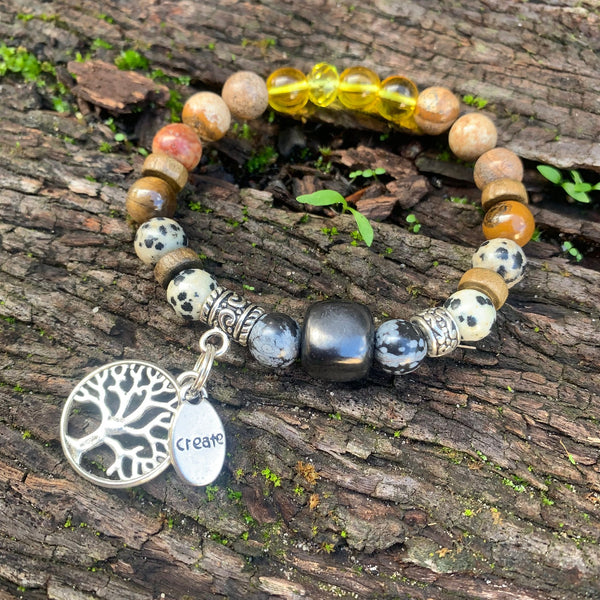 Shungite Amplified SOLAR PLEXUS Chakra Bracelet ~ Tree of Life and CREATE Charms ~ Small [#30]