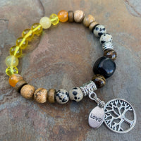 Shungite Amplified SOLAR PLEXUS Chakra Bracelet ~ Tree of Life and LOVE Charms ~ Medium [#28]