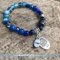 Shungite Amplified THROAT Chakra Bracelet with Tree of Life and CREATE Charms ~ medium [#22]