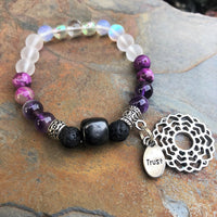 Shungite Amplified CROWN Chakra Bracelet with CROWN CHAKRA and TRUST Charms ~ Medium [#34]