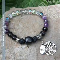 Shungite Amplified CROWN Chakra Bracelet with Tree of Life and LOVE Charms ~ Medium [#28]