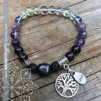 Shungite Amplified CROWN Chakra Bracelet with Tree of Life and LOVE Charms ~ Medium [#28]