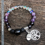 Shungite Amplified CROWN Chakra Bracelet with Tree of Life and LOVE Charms ~ Medium [#28]