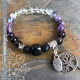 Shungite Amplified CROWN Chakra Bracelet with Tree of Life and LOVE Charms ~ Medium [#28]