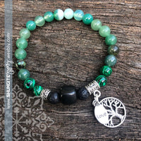 Shungite Amplified HEART Chakra Bracelet ~ GREEN ~ Tree of Life and LOVE charms ~ Large [#28]