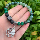 Shungite Amplified HEART Chakra Bracelet ~ GREEN ~ Tree of Life and LOVE Charms ~ Medium+ [#30]