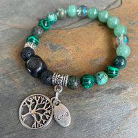 Shungite Amplified HEART Chakra Bracelet ~ GREEN ~ Tree of Life and LOVE Charms ~ Small [#38]