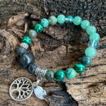 Shungite Amplified HEART Chakra Bracelet ~ GREEN ~ Tree of Life and LOVE Charms ~ Small [#38]
