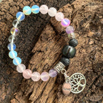 Shungite Amplified HEART Chakra Bracelet ~ PINK ~ Tree of Life and LOVE charms ~ Medium [#22]