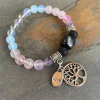 Shungite Amplified HEART Chakra Bracelet ~ PINK ~ Tree of Life and LOVE charms ~ Medium [#22]