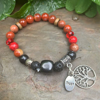 Shungite Amplified ROOT Chakra Bracelet ~ Tree of Life and TRUST Charms ~ Small [#40]