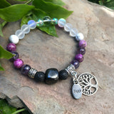 Shungite Amplified CROWN Chakra Bracelet with Tree of Life and TRUST Charms ~ Medium [#30]