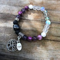Shungite Amplified CROWN Chakra Bracelet with Tree of Life and TRUST Charms ~ Medium [#30]