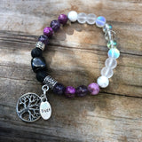 Shungite Amplified CROWN Chakra Bracelet with Tree of Life and TRUST Charms ~ Medium [#30]