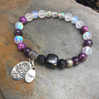 Shungite Amplified CROWN Chakra Bracelet with Tree of Life and TRUST Charms ~ Large [#32]