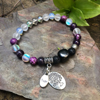 Shungite Amplified CROWN Chakra Bracelet with Tree of Life and TRUST Charms ~ Large [#32]