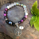 Shungite Amplified CROWN Chakra Bracelet with Tree of Life and TRUST Charms ~ Medium [#30]