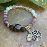 Shungite Amplified CROWN Chakra Bracelet with Tree of Life and INSPIRE Charms ~ Small [#36]