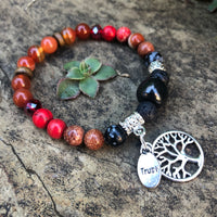 Shungite Amplified ROOT Chakra Bracelet ~ Tree of Life and TRUST Charms ~ Medium [#32]