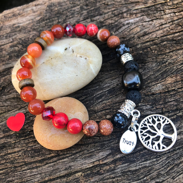 Shungite Amplified ROOT Chakra Bracelet ~ Tree of Life and TRUST Charms ~ Medium [#32]