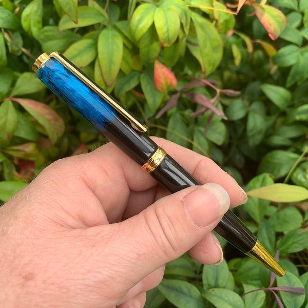 Unique Handcrafted Shungite PEN [One Off] - BLUE [Gold Finish]