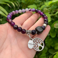 Shungite Amplified THIRD EYE Chakra Bracelet with Tree of Life and IMAGINE Charms ~ large [#36]