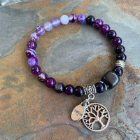 Shungite Amplified THIRD EYE Chakra Bracelet with Tree of Life and IMAGINE Charms ~ large [#36]