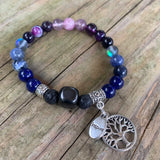 Shungite Amplified THIRD EYE Chakra Bracelet with Tree of Life and INSPIRE Charms ~ medium [#26]