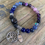 Shungite Amplified THIRD EYE Chakra Bracelet with Tree of Life and INSPIRE Charms ~ medium [#26]
